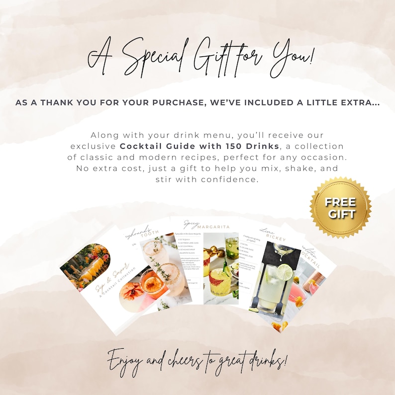 May include: A free gift with purchase: a digital cocktail guide with 150 recipes. The guide features a collection of classic and modern cocktails, perfect for any occasion. The guide is free with purchase and includes a variety of recipes, from simple to complex.