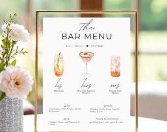 Bar Menu Template, Signature Drink Sign, Modern Editable Drink Menu Template, Minimalist Printable Bar Menu, 2000 Drinks and Garnishes Canva