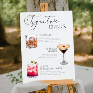 Bar Menu Template, Signature Drink Sign, Modern Editable Drink Menu Template, Minimalist Printable Bar Menu, 2000+ Drinks and Garnishes