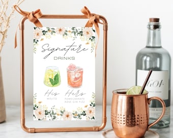 His and hers drinks, Signature Cocktail, Cocktail menu, Bar Menu Sign, Signature drink, Wedding bar menu, wedding drink sign signature drink