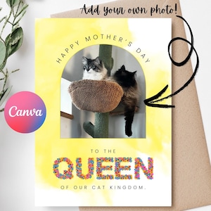 Carte de maman drôle de chat, carte de fête des mères de chat, glisser-déposer, photo personnalisée, téléchargement immédiat, modèle de toile, souvenir d'animal de compagnie, carte avec la photo