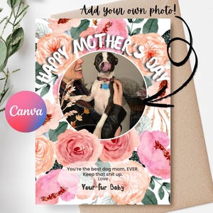 Cartão engraçado para o dia das mães, cartão editável para a mãe, cartão de lembrança com foto personalizado, presente para a mãe ou para ela, presente de memória fofo para a mãe do animal de estimação, cartão do cachorro