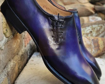 New Handmade Purple Leather Oxford Dress Shoes Side Lace-Up Partywear Shoes