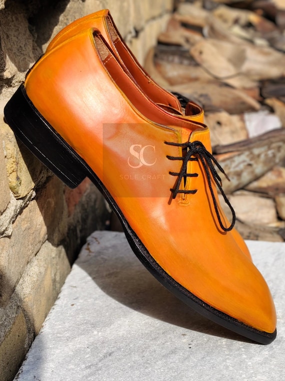dress shoes with orange soles Mens Navy & Orange Leather Wingtip Dress Shoes
