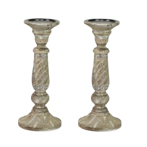 Carved Grey Candle Holder, Candle Holder Wood, Candlesticks, Candle stick Holder, Wooden Candle Sticks, Candle Holder Handmade - Pair of 2