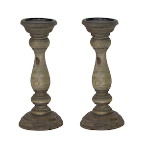 Distressed Antique Finish Candle Holder, Candle Holder Wood, Candlesticks, Candle stick Holder, Wooden Candle Sticks Handmade - Pair of 2