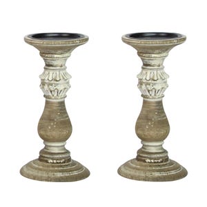 Carved Grey Candle Holder, Candle Holder Wood, Candlesticks, Candle stick Holder, Wooden Candle Sticks, Candle Holder Handmade - Pair of 2