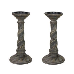 Carved Black Distressed Candle Holder, Candle Holder Wood, Candlesticks, Candle stick Holder, Wooden Candle Sticks Handmade - Pair of 2