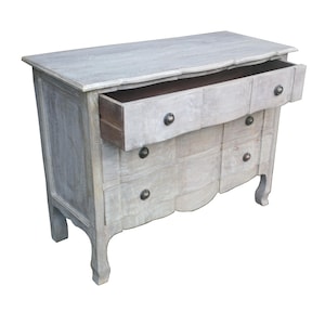 French Style 3 Drawer Chest of Drawers, Mango Wood 3 Drawer Chest - Hallway Storage Furniture - White Distressed Ash Finish