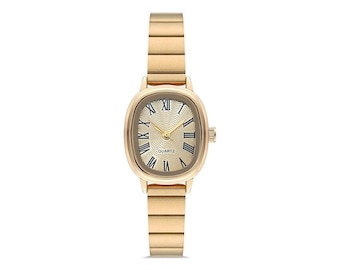 Reloj de cuarzo cuadrado minimalista dorado para mujer: elegante reloj de pulsera de correa fina.