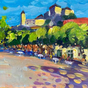 Trenčín Castle – Original Impressionist Painting of Historic Slovak Town