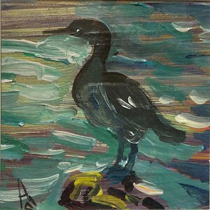 uccello marino, “Coastal Watcher” – Dipinto acrilico originale (20 x 20 cm)