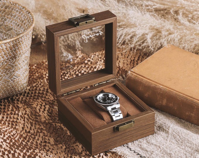 Personalized Watch Storage Box Gift For Men, Personalized Single Slot Watch Box, Handmade Wooden Watch Box, Gift for Dad, Birthday Gift