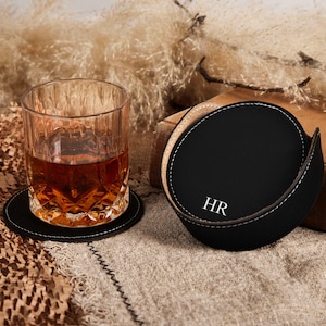 Personalised Leather Coasters for Father's Day Gift, Engraved Coasters, Coaster Set of 6, Customized Coasters, Housewarming / Wedding Gift
