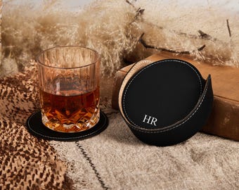 Personalised Leather Coasters for Father's Day Gift, Engraved Coasters, Coaster Set of 6, Customized Coasters, Housewarming / Wedding Gift