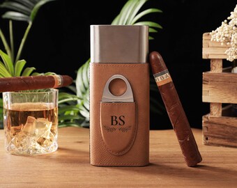 Personalisierte Lederzigarrenetui mit Cutter, gravierte Zigarrenetui, Groomsmen Zigarrenetui, Zigarrenetui, Geschenk für Mann, Weihnachtsgeschenk