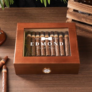 パーソナライズされたシガーオーガナイザー、デジタル湿度計付きヒュミドールボックス、男性へのシガーヒュミドールギフト、シガー愛好家へのギフト、クリスマスギフト