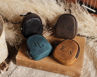 Personalized Leather Coin Pouch, Engraved Leather Pouch,  Custom Zipper Coin Purse, Mini Wallet, Vintage Coin Purse, Gifts For Him