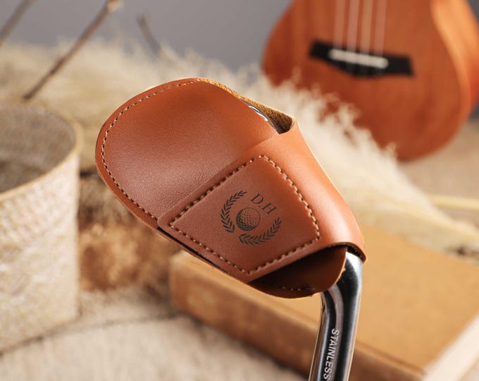 Personalised Leather Iron Head Golf Club Cover, Custom Golf Accessory, Personalized Golf Gift, Gift for Golfer, Engraved Groomsmen Gift