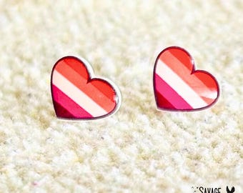 Lesbian Flag Heart Stud Earrings, Handmade Pride Earrings, LGBTQ+ Jewelry