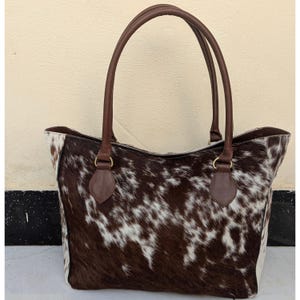 Cowhide Fur Tote Bag: Real Hair Cow Skin Print Western Purse