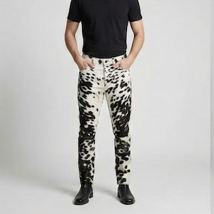 Mens Cowhide Pants for  Real Hair on  Cow skin Western Animal Print