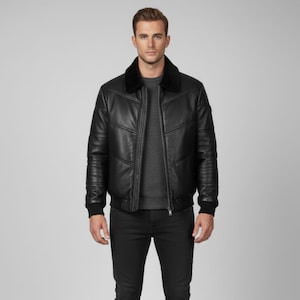 Chaqueta acolchada de piel de cordero negra para hombre: abrigo de invierno acolchado