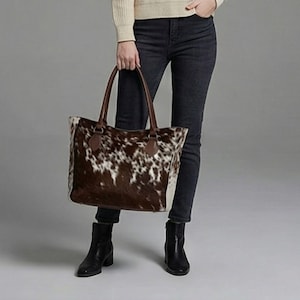Cowhide Fur Tote Bag: Real Hair Cow Skin Print Western Purse