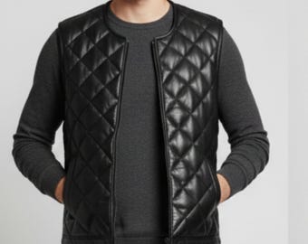 Quilted Lambskin Leather Vest Stylish Winter Layering for Men