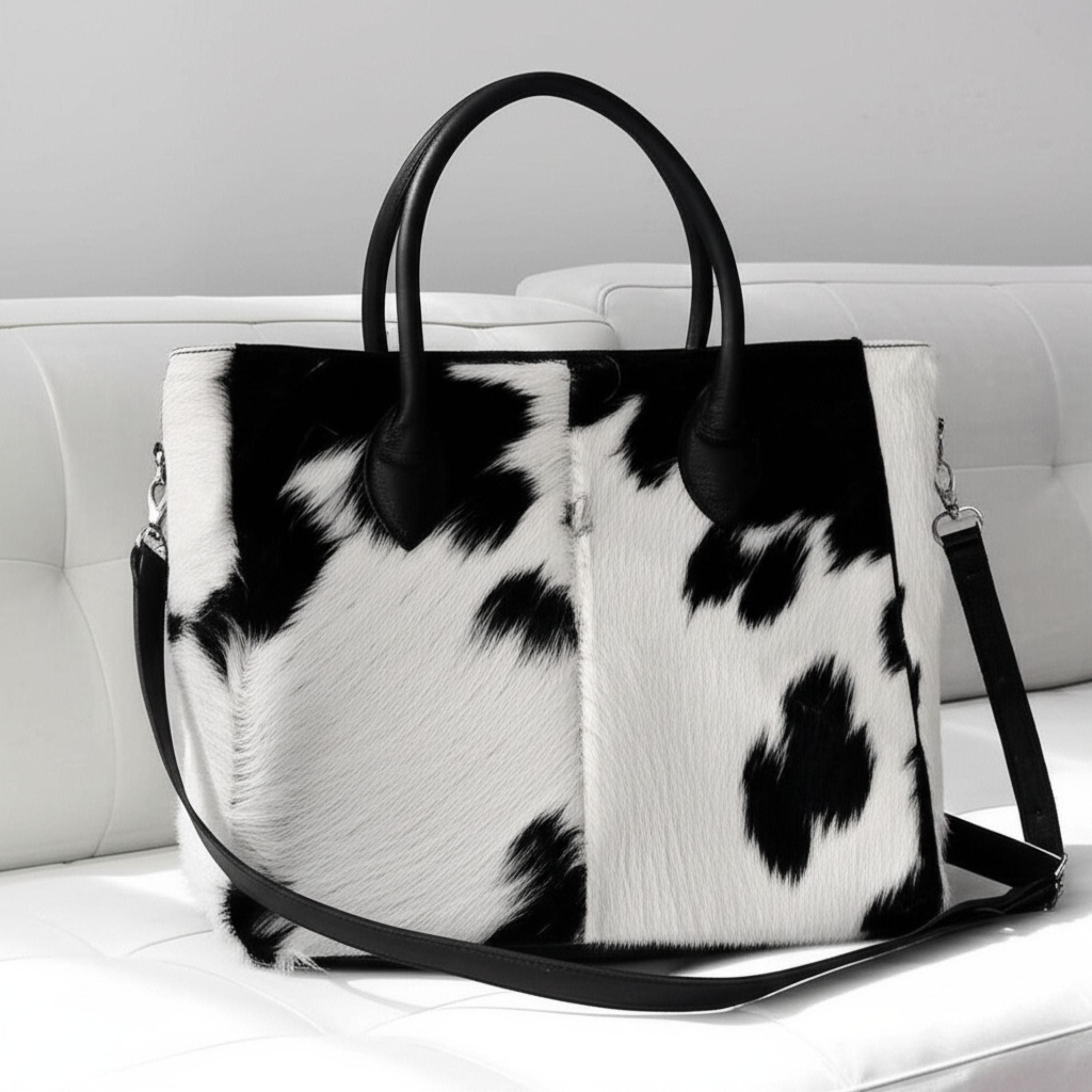 Borsa in pelle di mucca: grande borsa da viaggio western