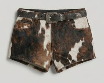 Cowhide Leather High Waist Shorts Casual Drawstring Women's Apparel