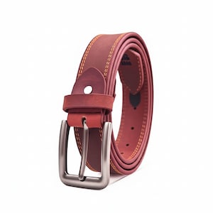 Handmade Brown Cowhide Leather Belt: Durable Men&#39;s Jeans Belt