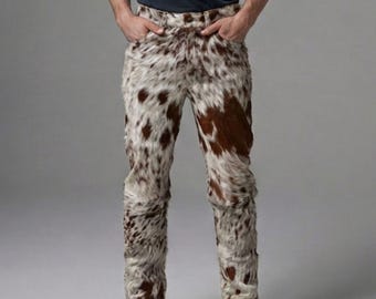 メンズ用毛付き牛革パンツ：ハンドメイドのウエスタンロデオスタイル