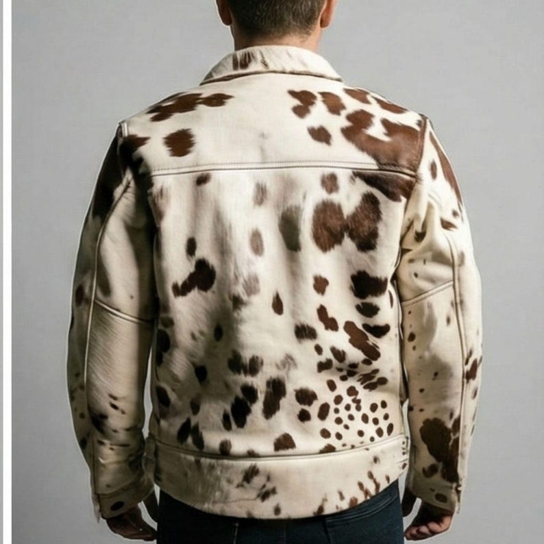 Mens Cow Print Cowhide Jacket: Western Hair-On Pony Skin Leather Coat image 7