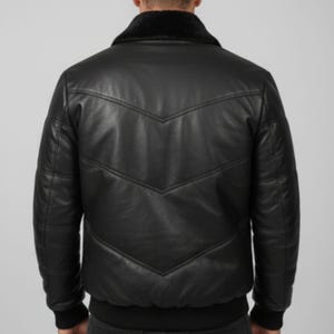 Men's Black Lambskin Leather Puffer Jacket: Quilted Down Winter Coat image 4