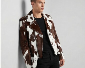Mens Cowhide Hair-On Leather Jacket: Unique Winter Fashion