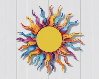Decorazione da parete in metallo con sole per esterni – Decorazione da giardino con raggi di sole colorati, da appendere al patio in stile bohémien
