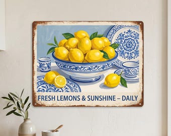 Zitrone Küche Blechschild, Mediterrane Wanddeko, Vintage Bauernhaus Blechschild