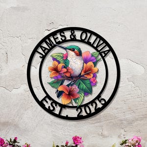 Hummingbird and Flower Metal Wall Art – Colorful Outdoor Garden Decor for Patio, Porch, Backyard image 4