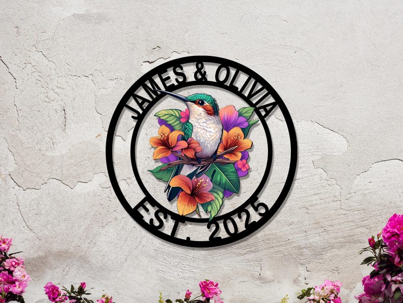 Hummingbird and Flower Metal Wall Art – Colorful Outdoor Garden Decor for Patio, Porch, Backyard image 4