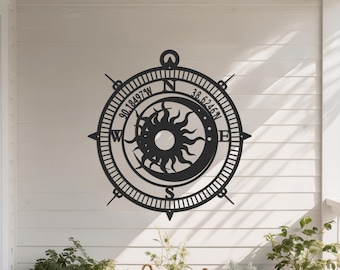 Personalisierte Schiffsrad Metallwandkunst: Nautische Kompass Dekor