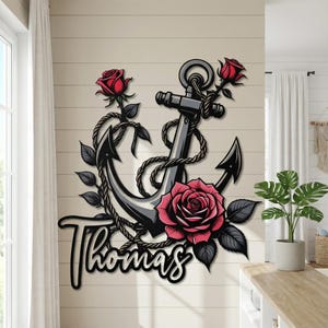 Personalized Anchor Metal Wall Art – Custom Family Name Sign, Beach House Outdoor Sign