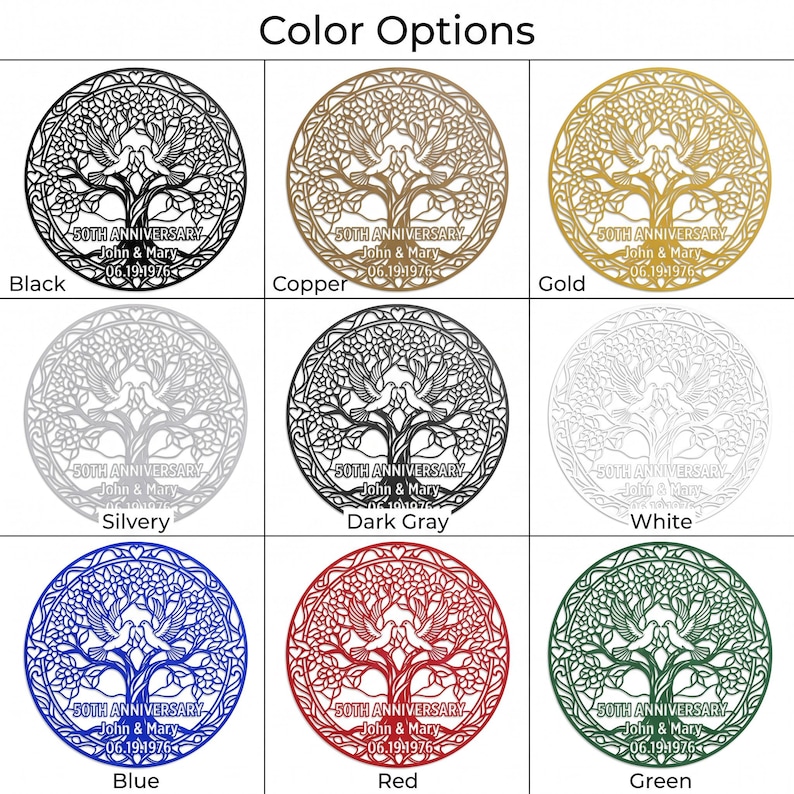 Personalized Anniversary Metal Sign, Tree of Life Love Birds Wall Art, Custom Couple Gift image 9