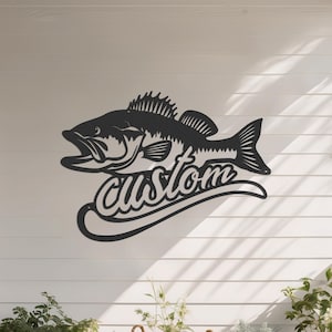 Personalized Bass Fish Metal Sign | Custom Fishing Name Sign | Bass Fishing Wall Art | Indoor Outdoor Bass Name Sign | Unique Fisherman Gift