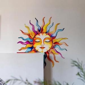 Colorful Sun Face Metal Door Topper -  Door Frame Corner Sign - Metal Wall Art for Door, Window - Childrens Room Decor, Whimsical Home Decor