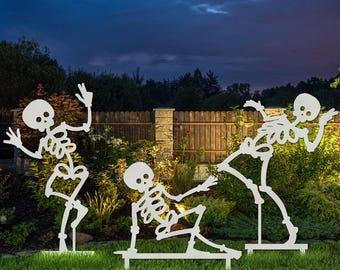 Estacas de esqueleto para jardín - Juego de decoración metálica para jardín de Halloween