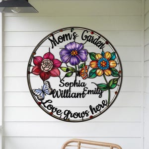 Personalized Flower Garden Sign: Custom Names, Rustic Metal Decor