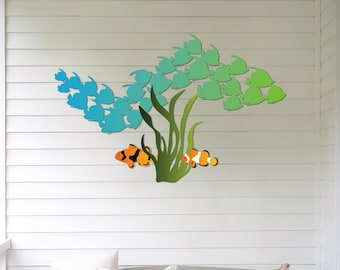 Metal Clownfish Wall Art: Coastal School of Fish Decor