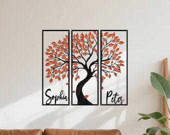 Aangepaste metalen muurkunst levensboom: gepersonaliseerd bord met familienaam