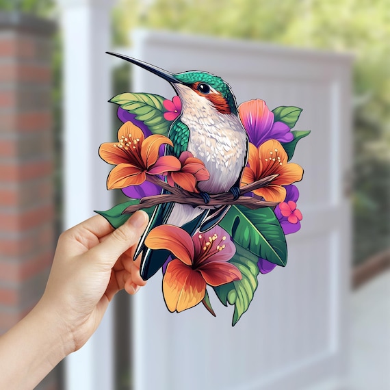Hummingbird and Flower Metal Wall Art – Colorful Outdoor Garden Decor for Patio, Porch, Backyard
